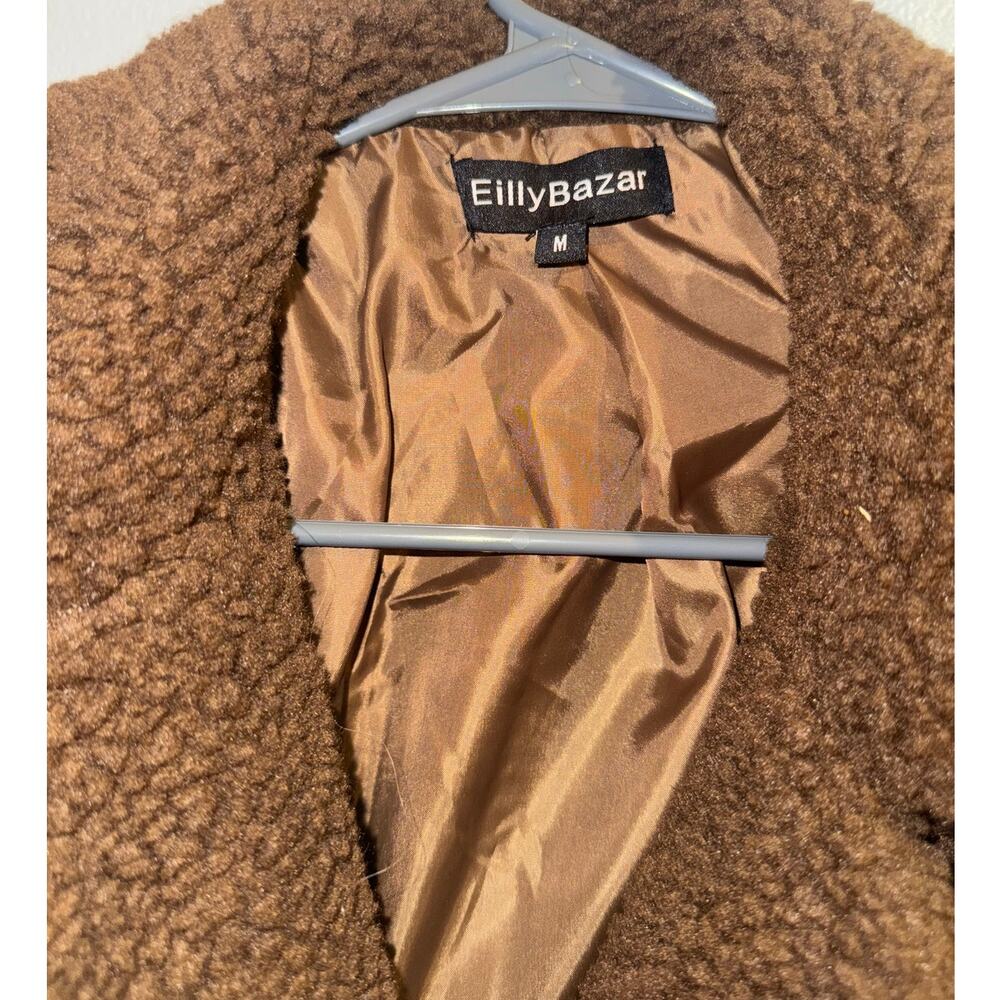 Eilly Bazar Double Button Teddy Midi Coat-Brown-Medium - Picture 5 of 9